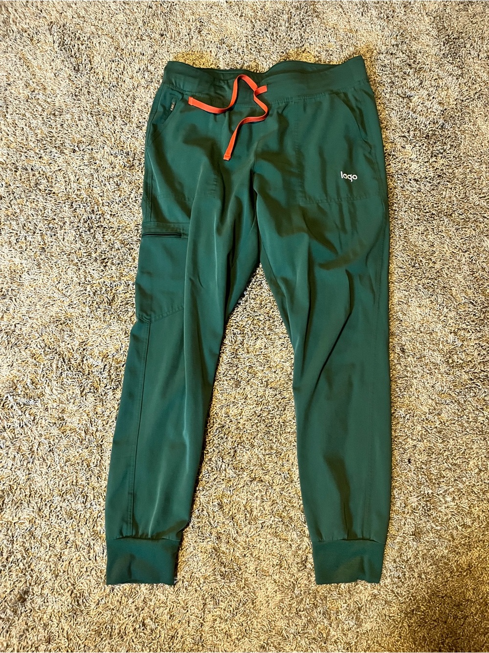 Logo Women's Dark Green Jogger Scrub Pants with Coral Drawstring